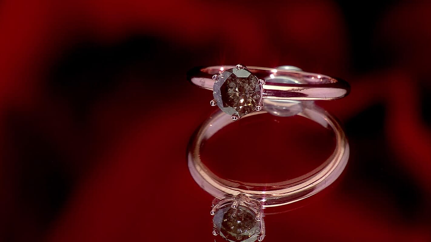 D'Joy Natural Champagne Diamond (I2-I3) Solitaire Ring in 18K Vermeil RG Over Sterling Silver (Size 10.0) 1.00 ctw