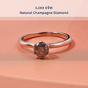D'Joy Natural Champagne Diamond i2-i3 1.00 ctw Solitaire Ring in 18K Vermeil Rose Gold Over Sterling Silver (Size 7.0)