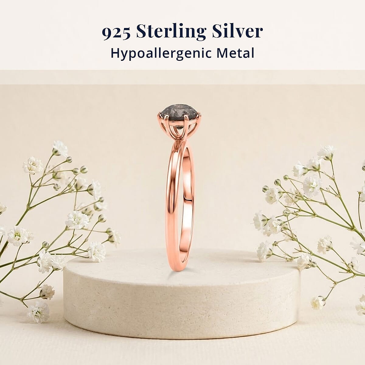 D'Joy Natural Champagne Diamond i2-i3 1.00 ctw Solitaire Ring in 18K Vermeil Rose Gold Over Sterling Silver (Size 7.0) image number 3