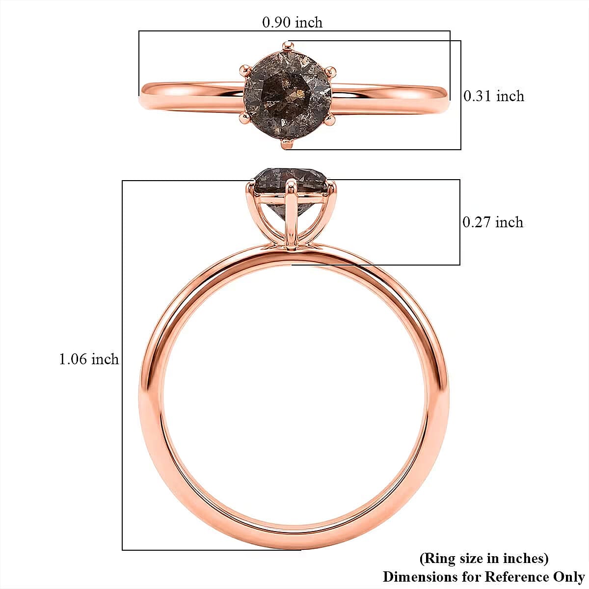 D'Joy Natural Champagne Diamond i2-i3 1.00 ctw Solitaire Ring in 18K Vermeil Rose Gold Over Sterling Silver (Size 7.0) image number 5