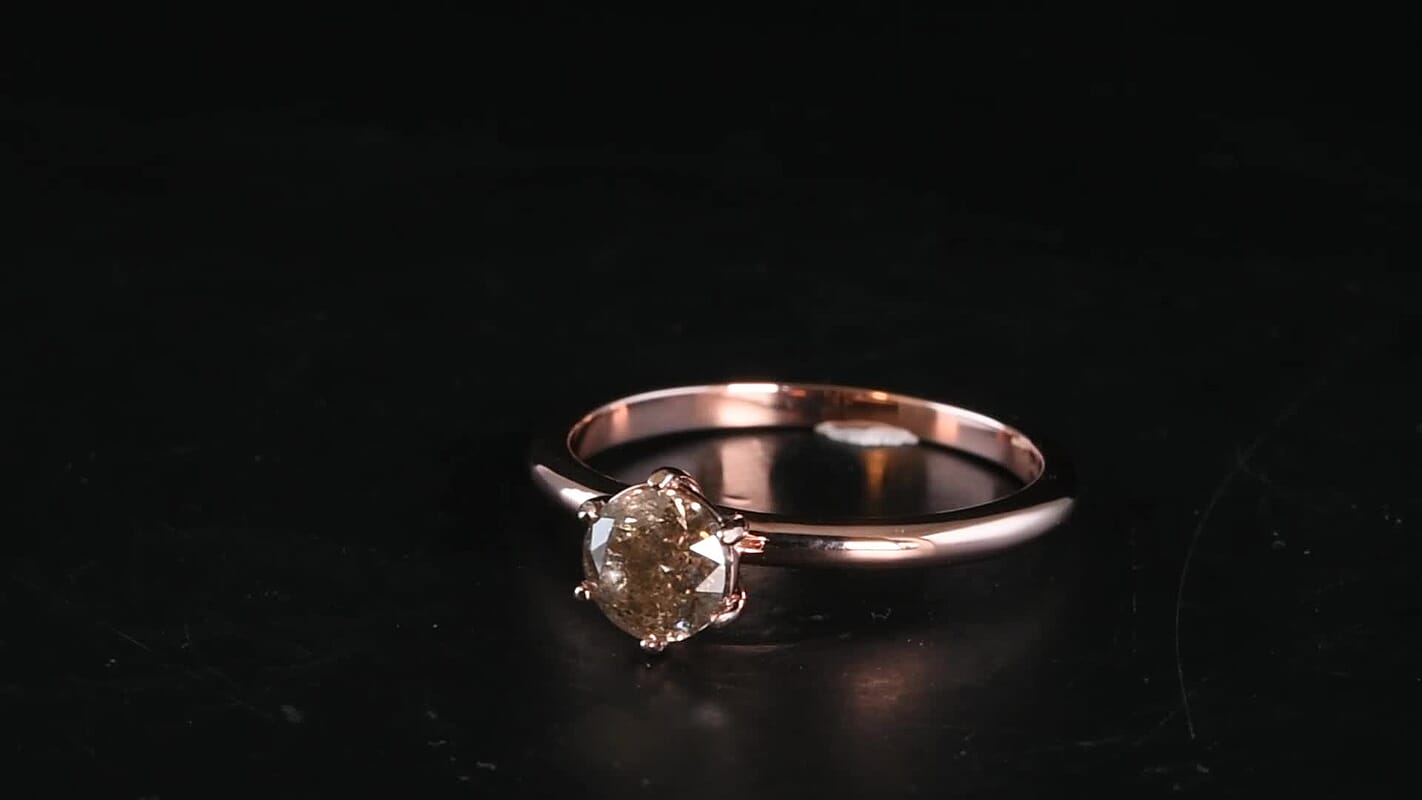 D'Joy Natural Champagne Diamond (I2-I3) Solitaire Ring in 18K Vermeil RG Over Sterling Silver (Size 10.0) 1.00 ctw