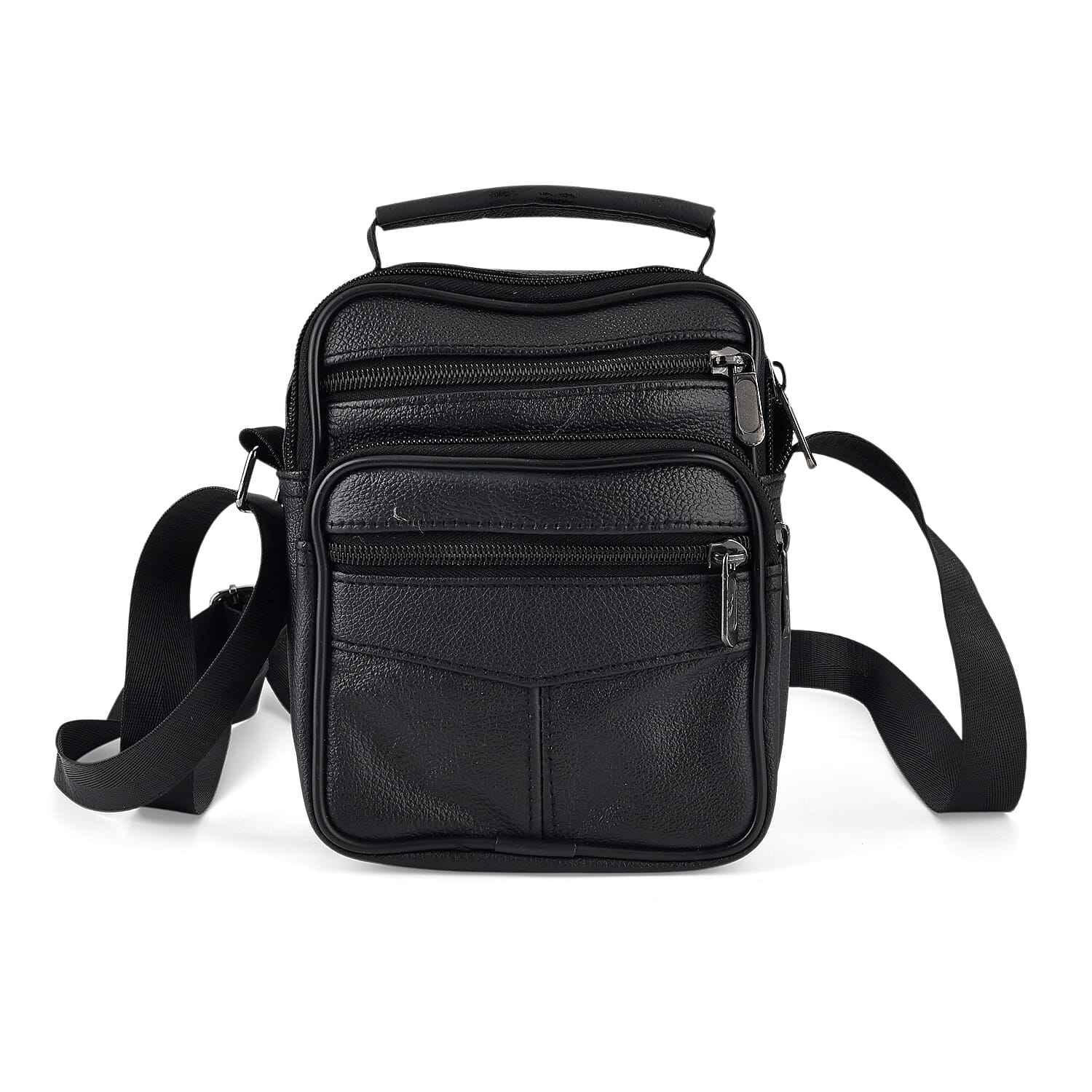La Marey Black Lychee Pattern Cow Leather Crossbody Bag