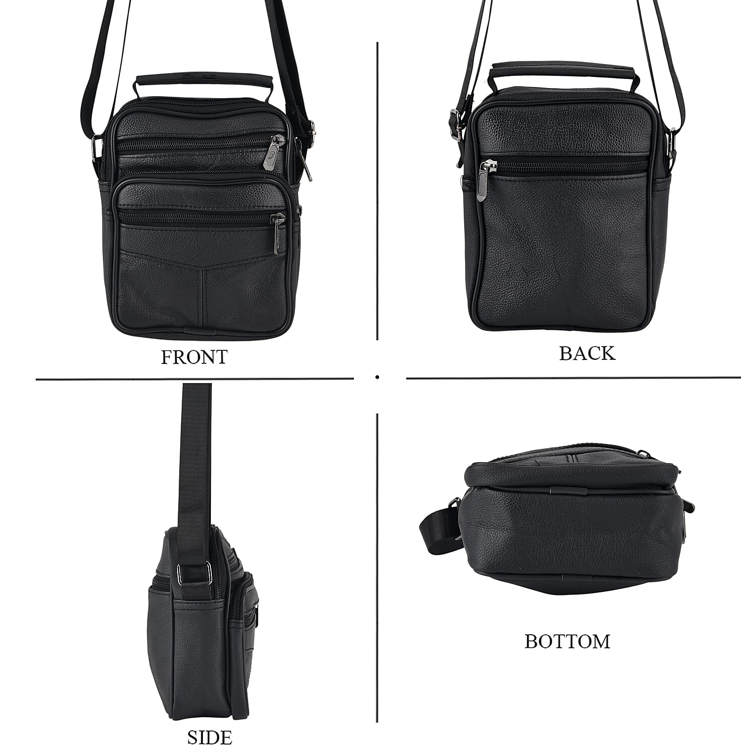 La Marey Black Lychee Pattern Cow Leather Crossbody Bag
