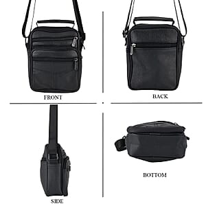 La Marey Black Lychee Pattern Cow Leather Crossbody Bag