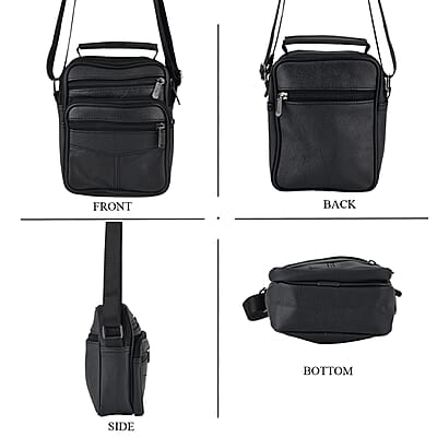 La Marey Black Lychee Pattern Cow Leather Crossbody Bag