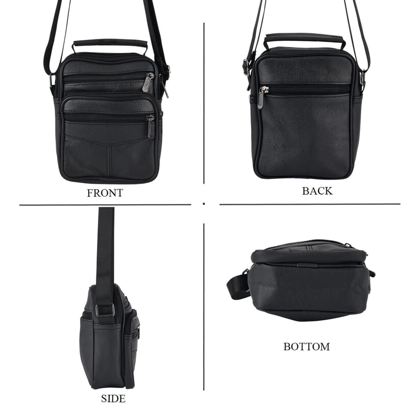 La Marey Black Lychee Pattern Cow Leather Crossbody Bag