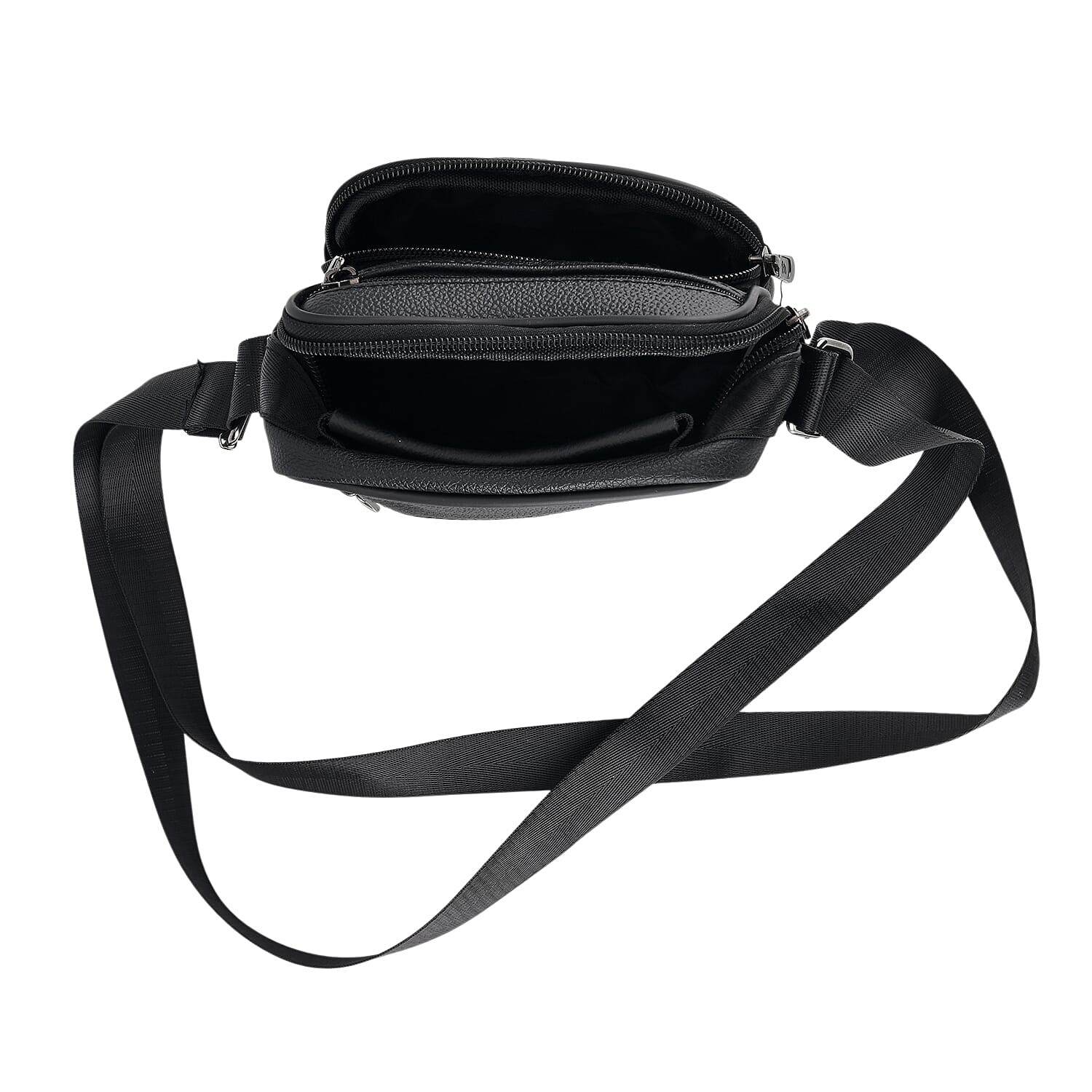 La Marey Black Lychee Pattern Cow Leather Crossbody Bag