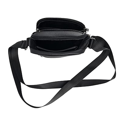 La Marey Black Lychee Pattern Cow Leather Crossbody Bag