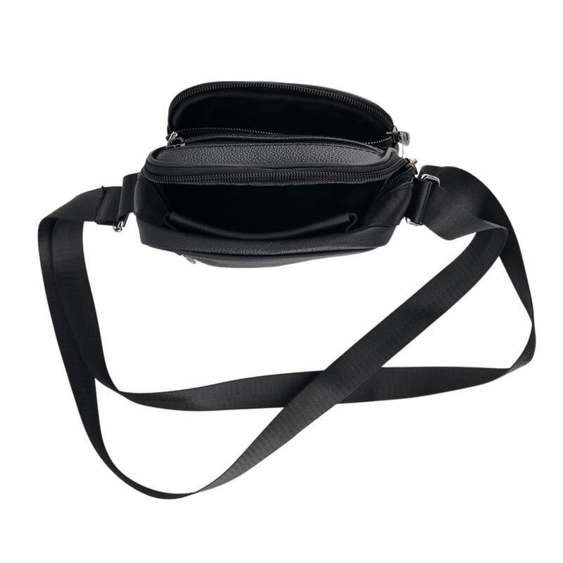 La Marey Black Lychee Pattern Cow Leather Crossbody Bag