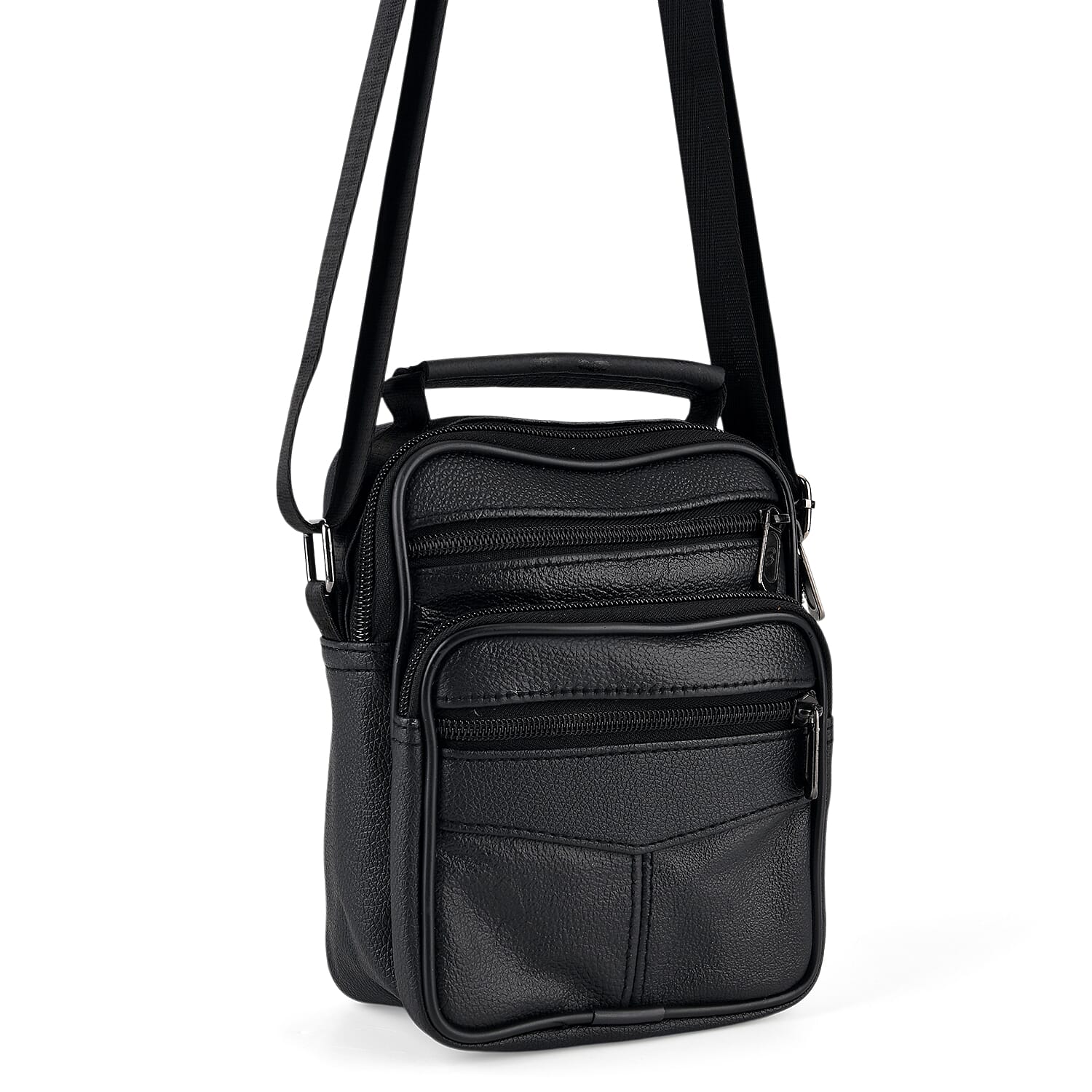 La Marey Black Lychee Pattern Cow Leather Crossbody Bag