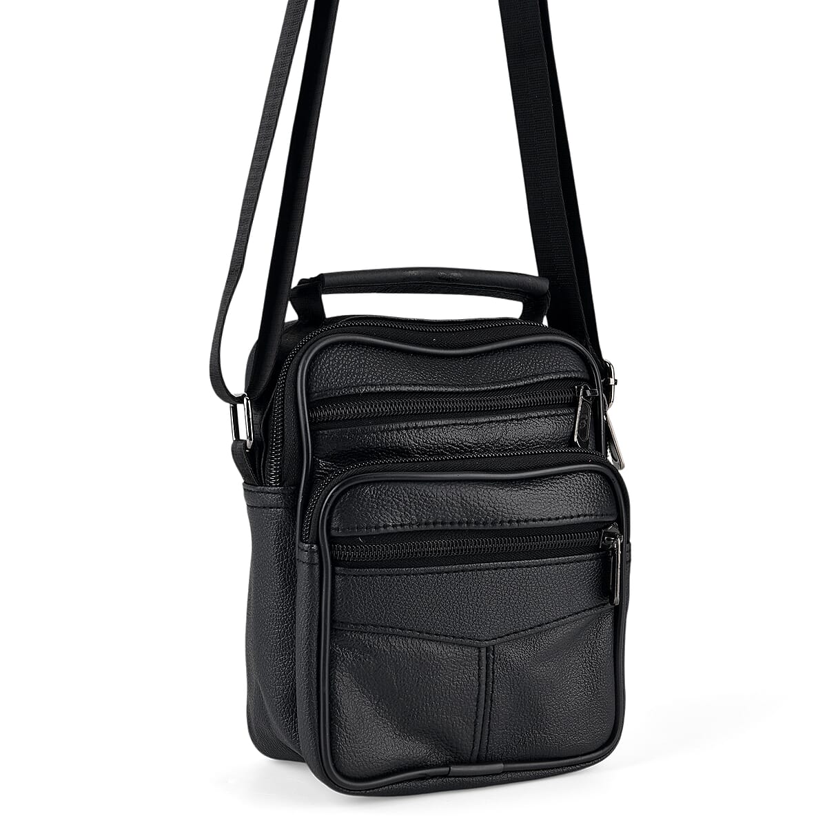 La Marey Black Lychee Pattern Cow Leather Crossbody Bag image number 4