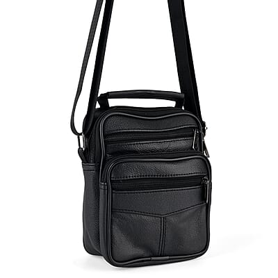 La Marey Black Lychee Pattern Cow Leather Crossbody Bag