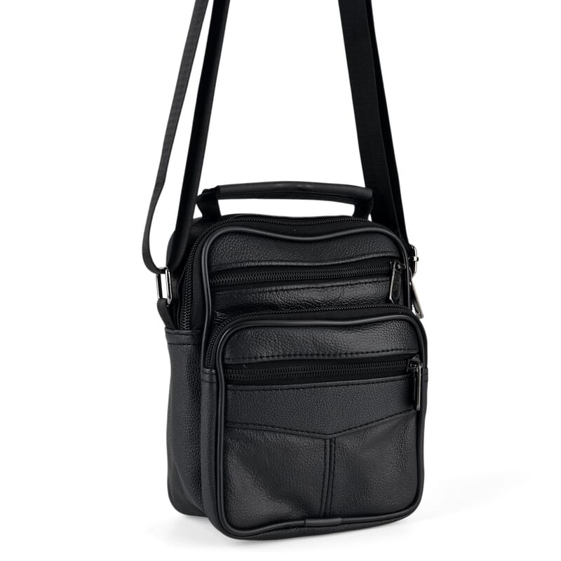 La Marey Black Lychee Pattern Cow Leather Crossbody Bag