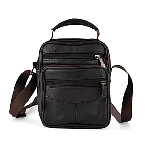 La Marey Dark Brown Lychee Pattern Cow Leather Crossbody Bag