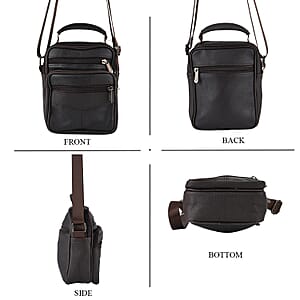 La Marey Dark Brown Lychee Pattern Cow Leather Crossbody Bag