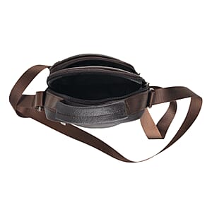 La Marey Dark Brown Lychee Pattern Cow Leather Crossbody Bag
