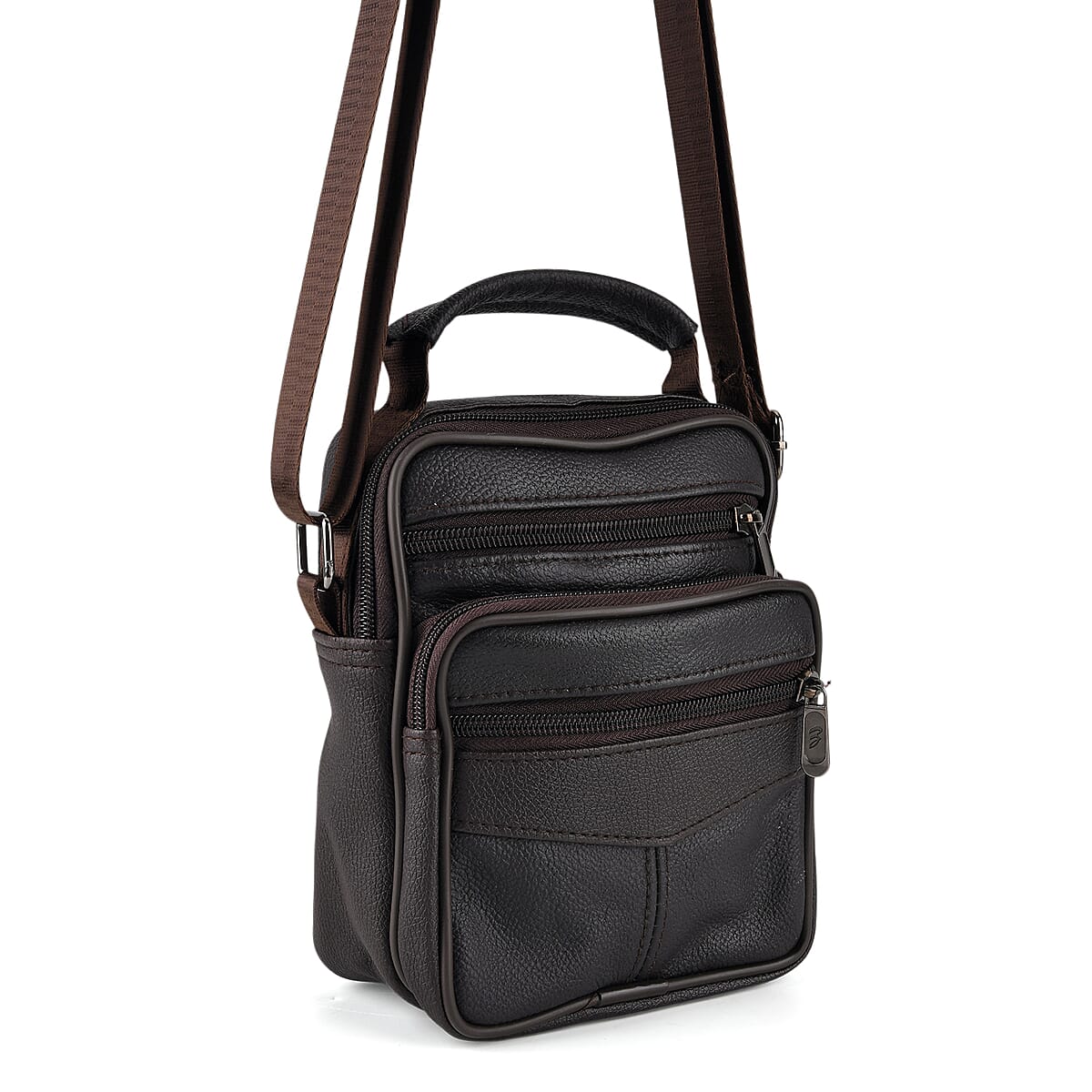 La Marey Dark Brown Lychee Pattern Cow Leather Crossbody Bag image number 4