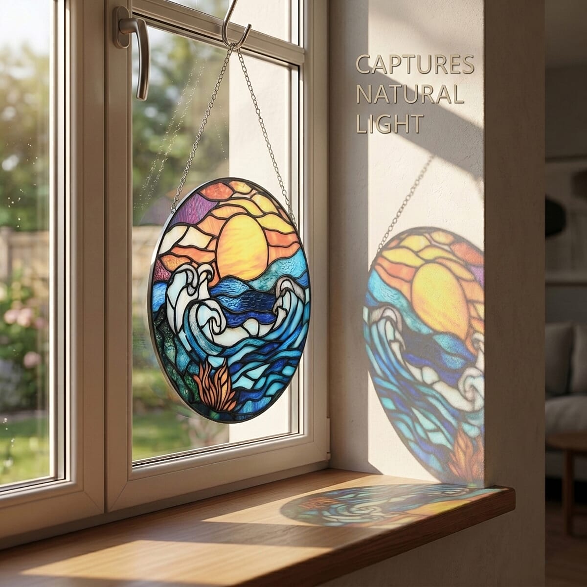 Livmore Multi Color Ocean wave and Sunset Hanging Decor Glass image number 1