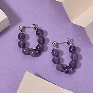African Amethyst 25.00 ctw Hoop Earrings in Silvertone 