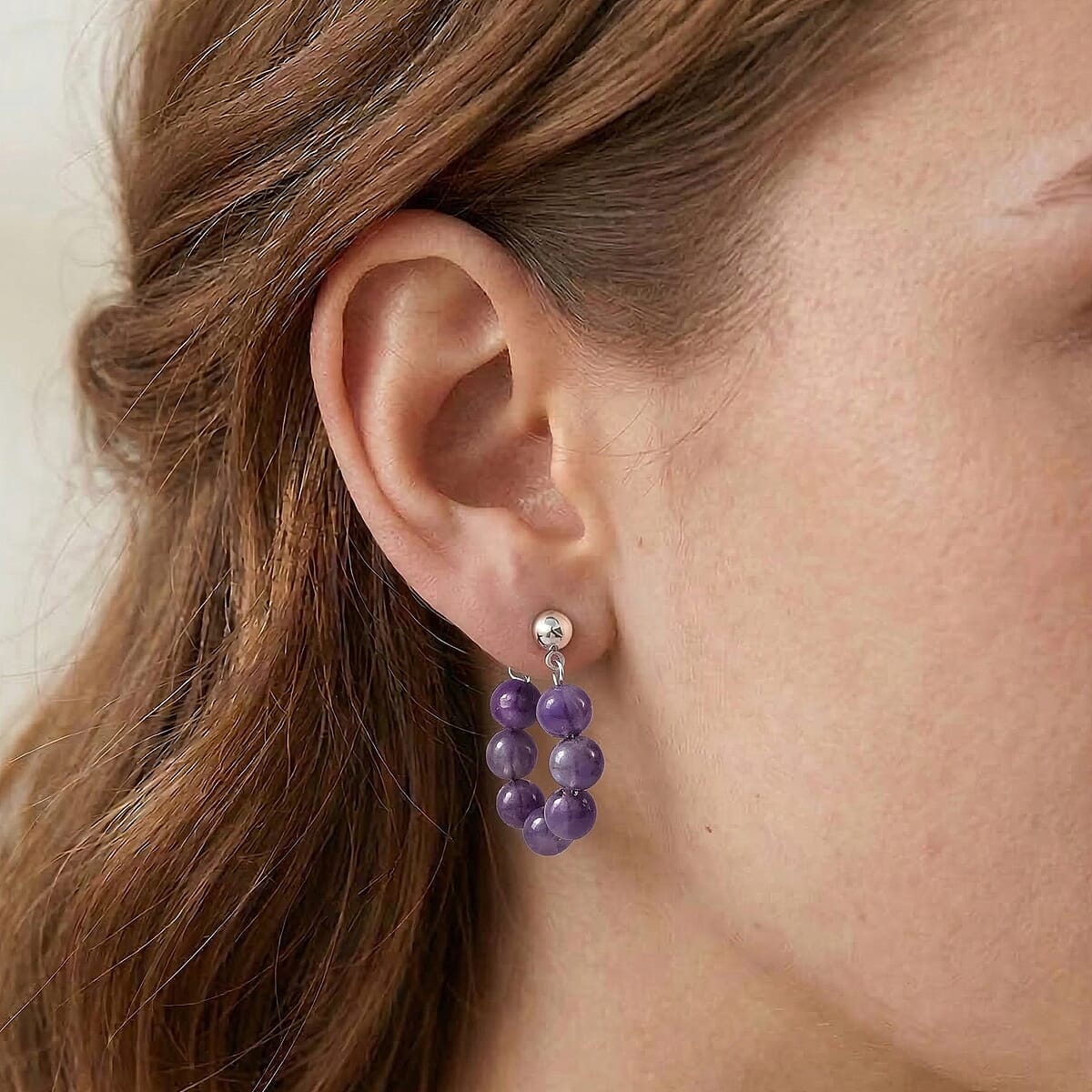 African Amethyst 25.00 ctw Hoop Earrings in Silvertone  image number 2