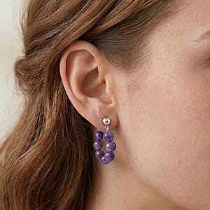 African Amethyst 25.00 ctw Hoop Earrings in Silvertone 