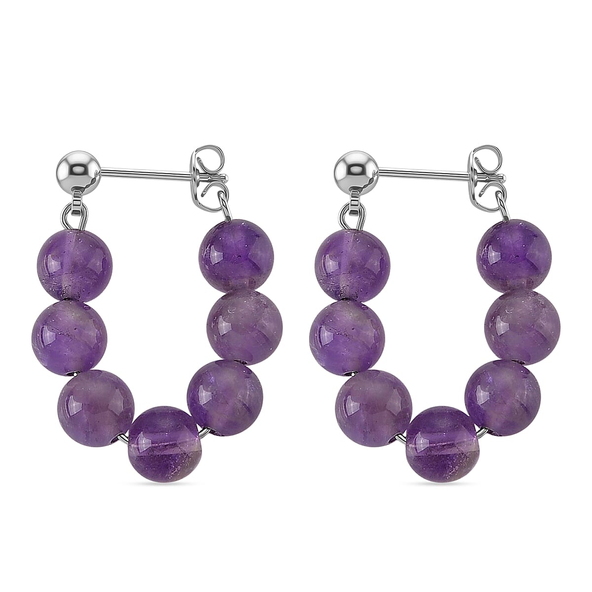 African Amethyst 25.00 ctw Hoop Earrings in Silvertone  image number 3