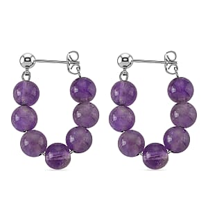 African Amethyst 25.00 ctw Hoop Earrings in Silvertone 