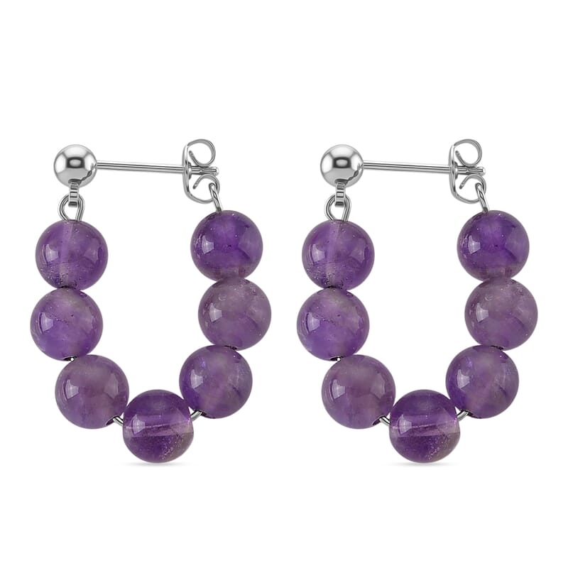 African Amethyst 25.00 ctw Hoop Earrings in Silvertone