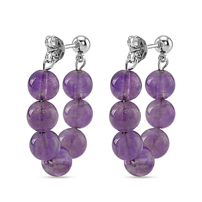 African Amethyst 25.00 ctw Hoop Earrings in Silvertone