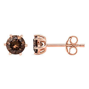 D'Joy Natural Champagne Diamond I2-I3 1.00 ctw Solitaire Stud Earrings in 18K Vermeil Rose Gold Over Sterling Silver