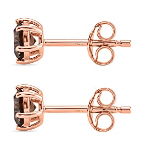 D'Joy Natural Champagne Diamond I2-I3 1.00 ctw Solitaire Stud Earrings in 18K Vermeil Rose Gold Over Sterling Silver