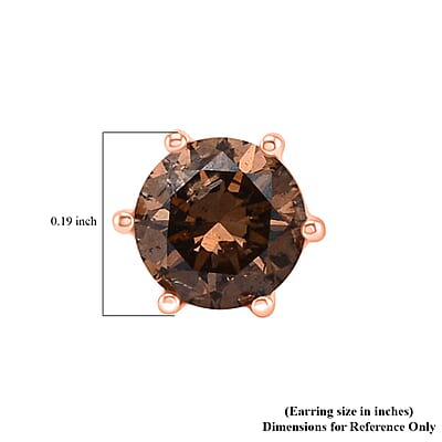 D'Joy Natural Champagne Diamond I2-I3 1.00 ctw Solitaire Stud Earrings in 18K Vermeil Rose Gold Over Sterling Silver