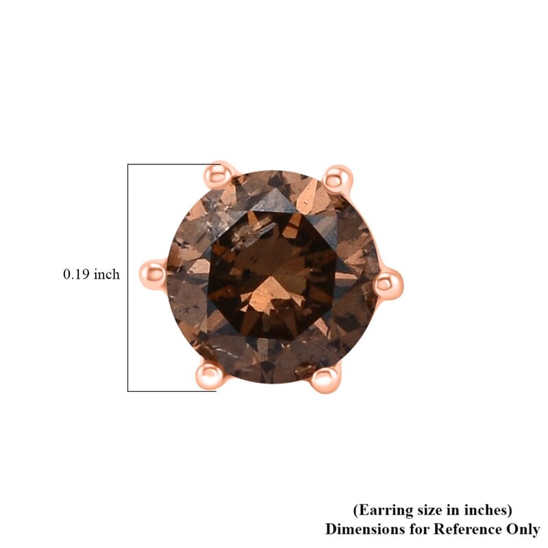 D'Joy Natural Champagne Diamond I2-I3 1.00 ctw Solitaire Stud Earrings in 18K Vermeil Rose Gold Over Sterling Silver
