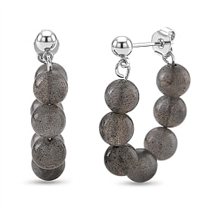 Malagasy Labradorite 25.00 ctw Hoop Earrings in Silvertone