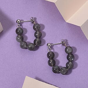 Malagasy Labradorite 25.00 ctw Hoop Earrings in Silvertone