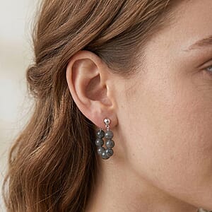 Malagasy Labradorite 25.00 ctw Hoop Earrings in Silvertone