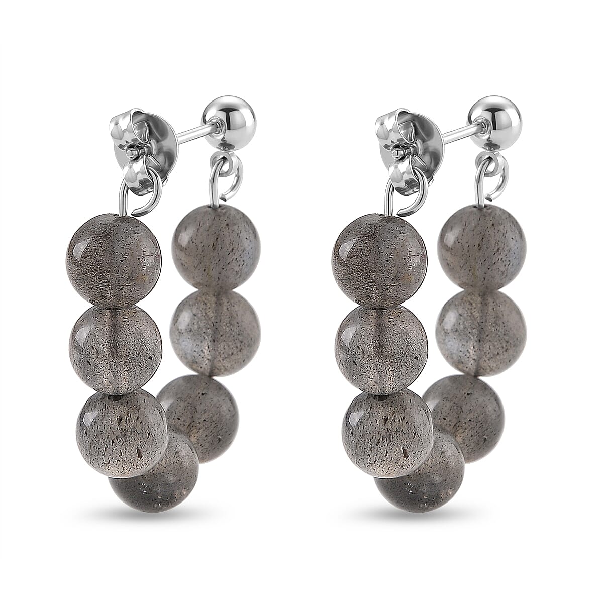 Malagasy Labradorite 25.00 ctw Hoop Earrings in Silvertone image number 4