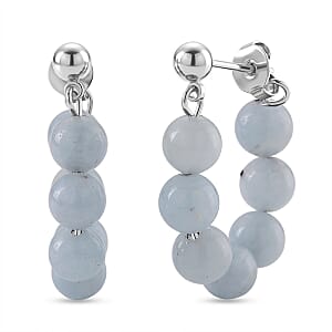 Aquamarine 25.00 ctw Hoop Earrings in Silvertone