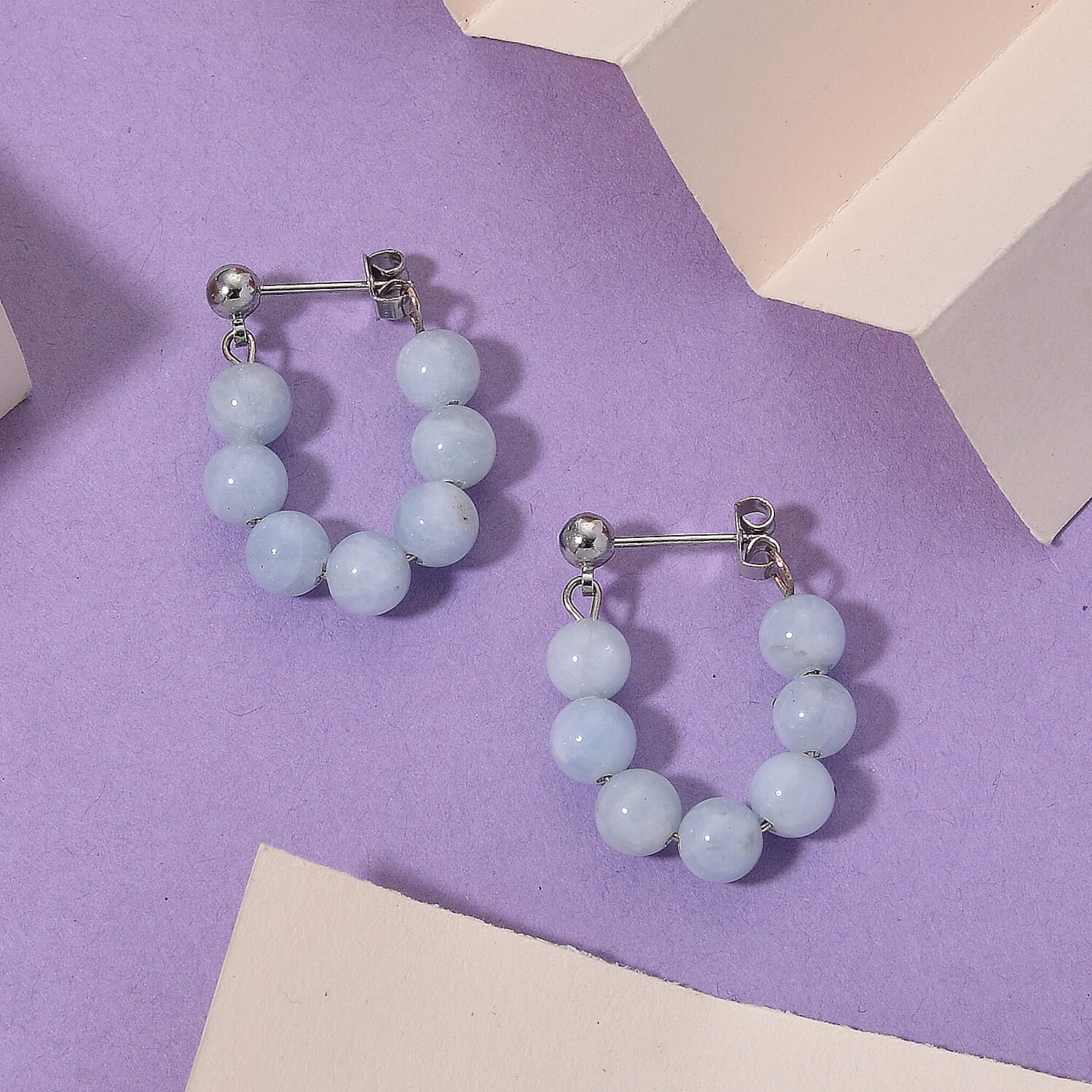 Aquamarine 25.00 ctw Hoop Earrings in Silvertone
