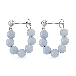 Aquamarine 25.00 ctw Hoop Earrings in Silvertone