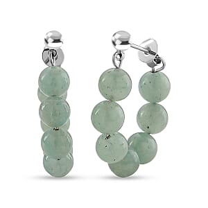 Amazonite 25.00 ctw Hoop Earrings in Silvertone
