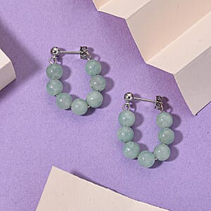 Amazonite 25.00 ctw Hoop Earrings in Silvertone