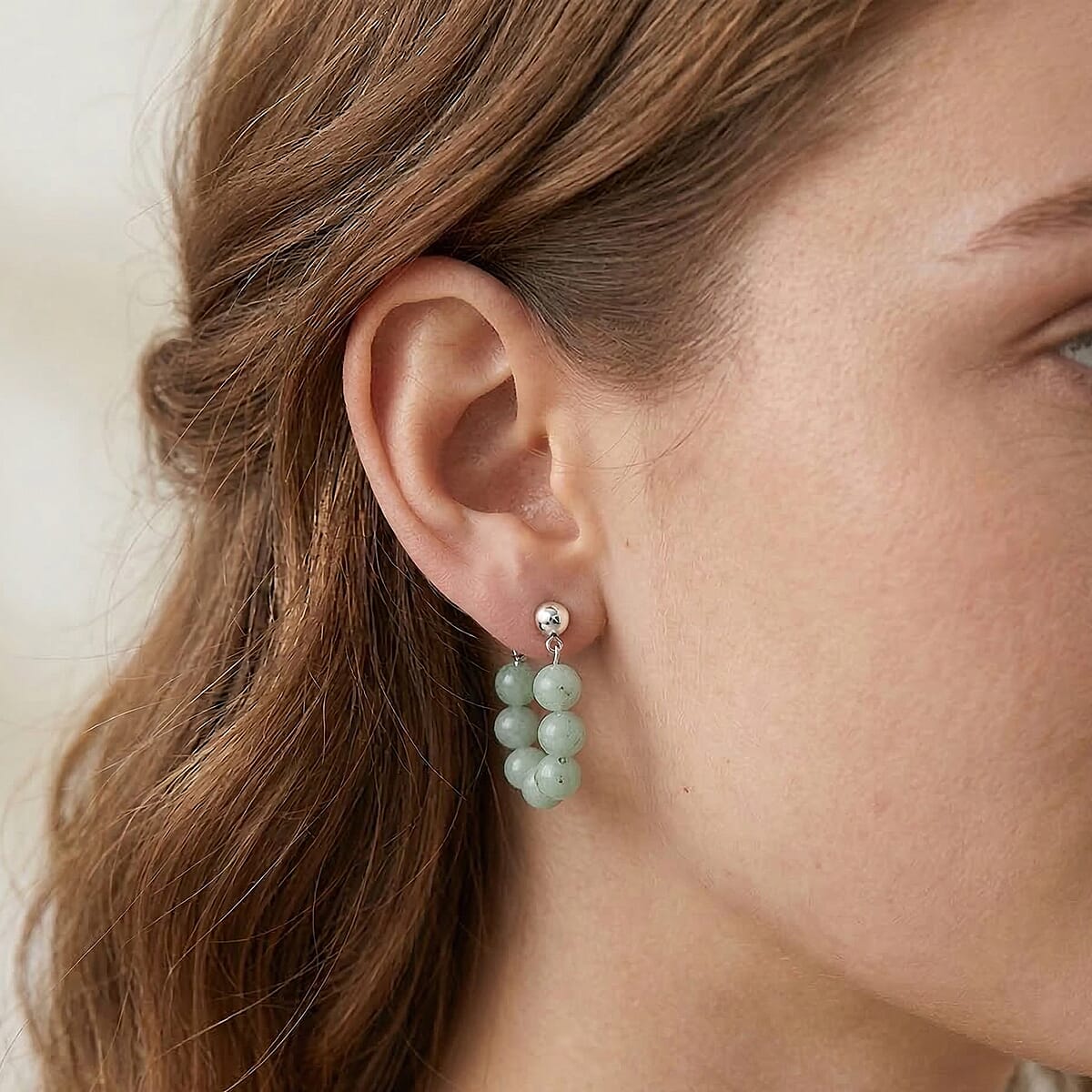 Amazonite 25.00 ctw Hoop Earrings in Silvertone image number 2