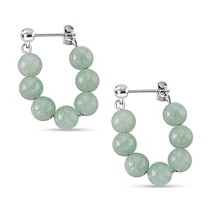 Amazonite 25.00 ctw Hoop Earrings in Silvertone