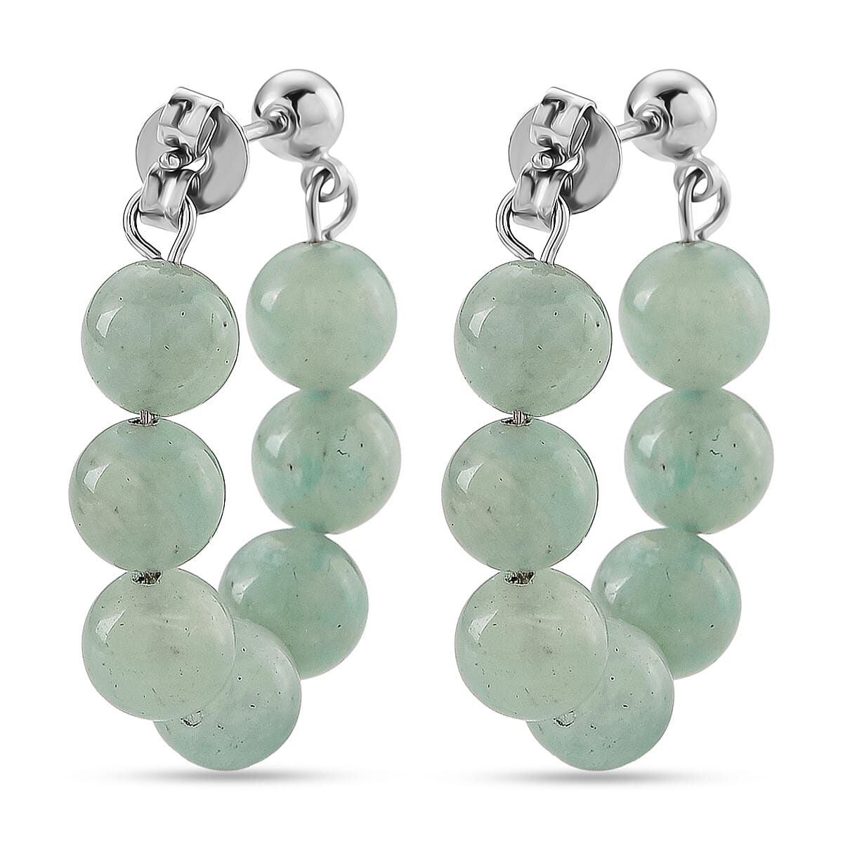 Amazonite 25.00 ctw Hoop Earrings in Silvertone image number 4