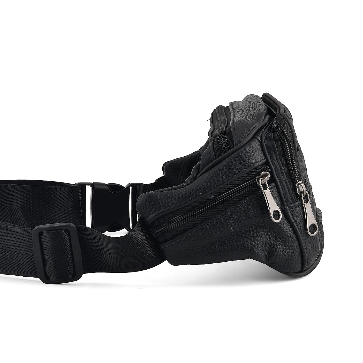 La Marey Black Lychee Pattern Genuine Cowhide Leather Fanny Pack