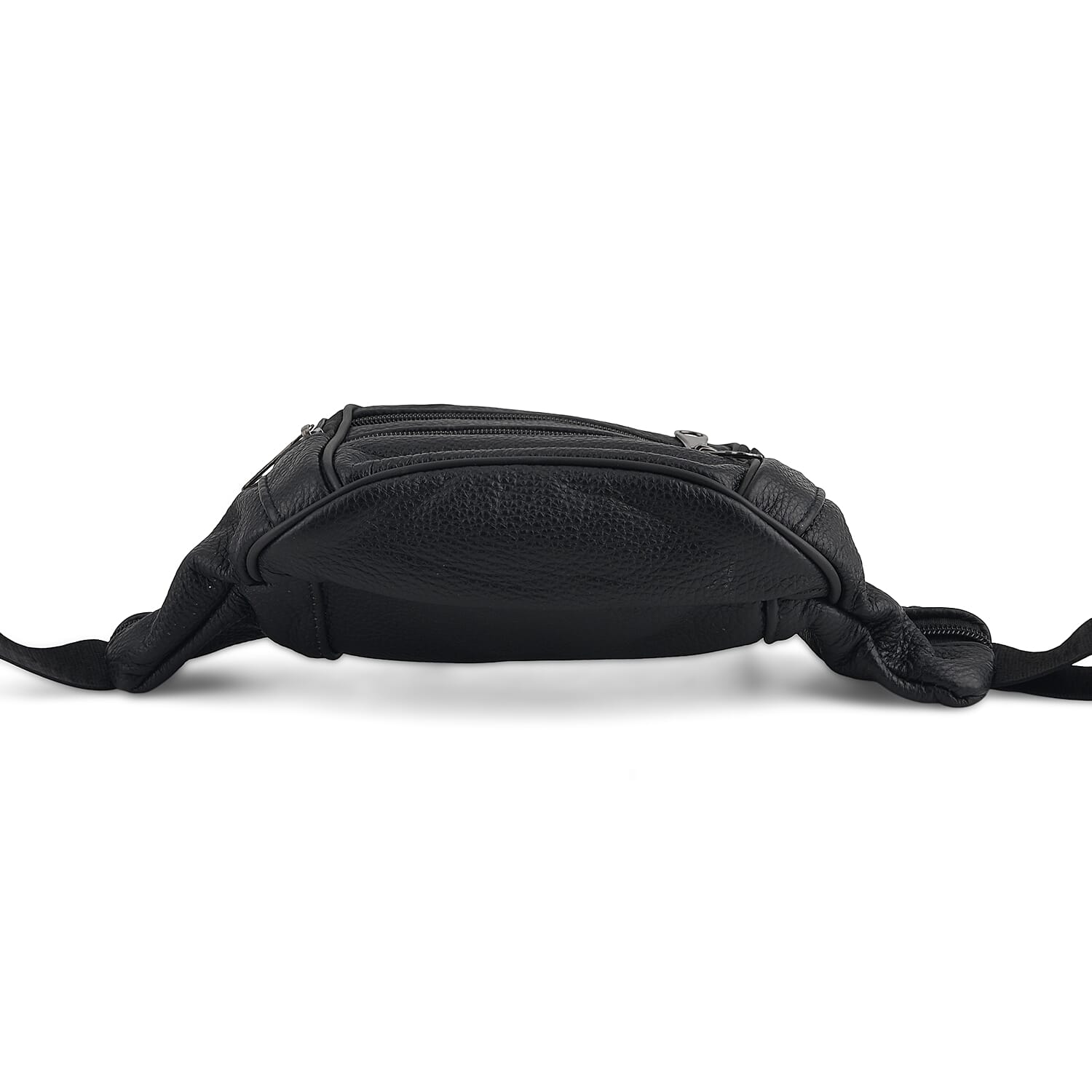 La Marey Black Lychee Pattern Genuine Cowhide Leather Fanny Pack