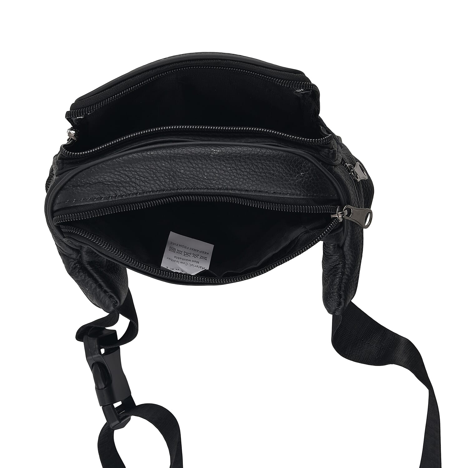 La Marey Black Lychee Pattern Genuine Cowhide Leather Fanny Pack