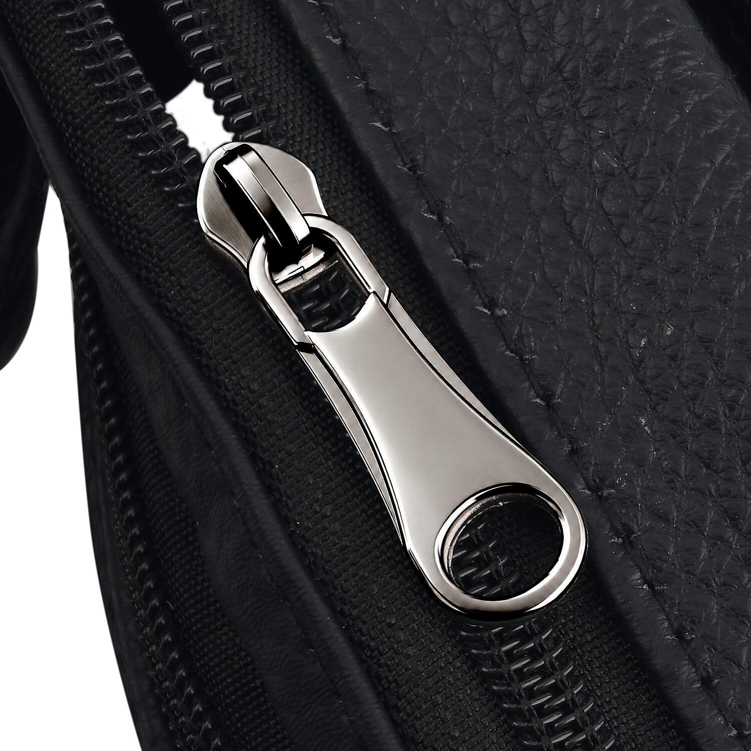 La Marey Black Lychee Pattern Genuine Cowhide Leather Fanny Pack