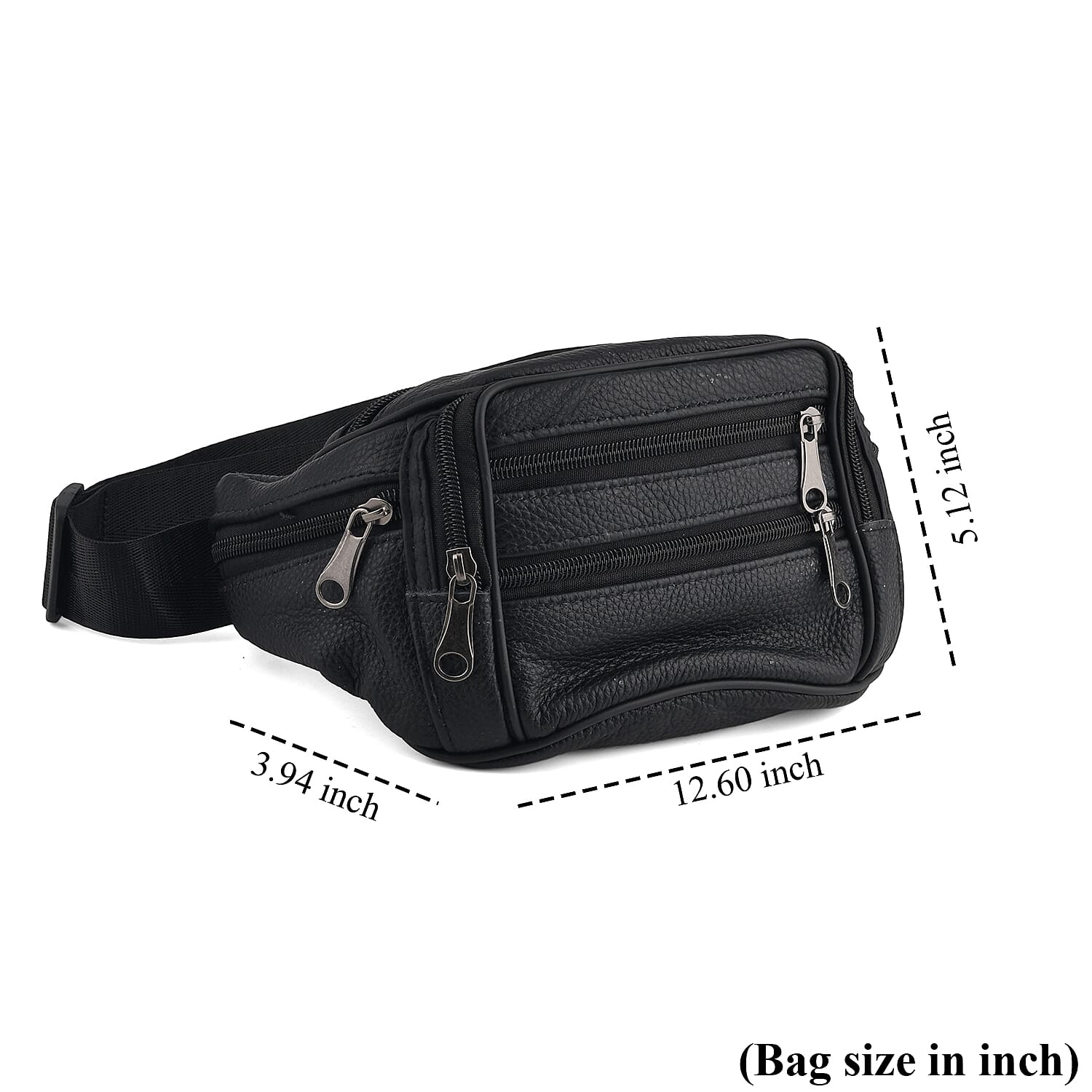 La Marey Black Lychee Pattern Genuine Cowhide Leather Fanny Pack